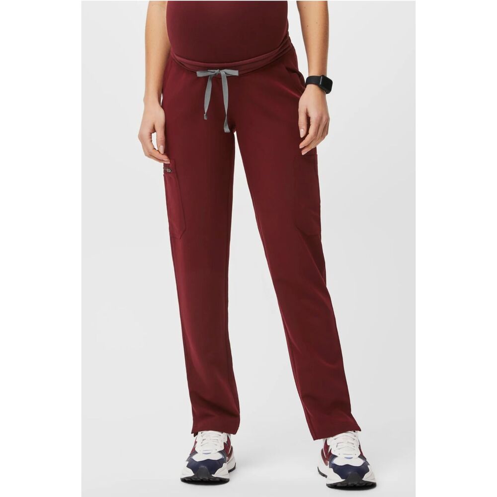FIGS Yola Maternity Elastic Waistband Skinny Scrub Burgundy Pants Womens XS
